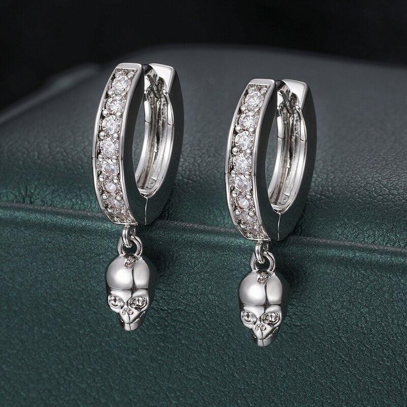 VVS Lab Skull Huggie 925 Sterling Silver Hip Hop Earrings - CaratixJewelry